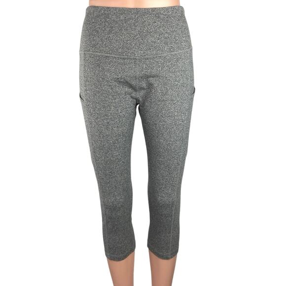 Earth Yoga Heather Gray High Waisted Elastic Pull On Crop Skinny Leggings Size L - Picture 1 of 4